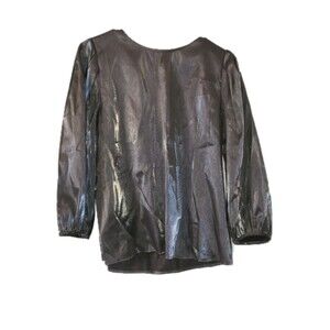 Banana Republic NWT $69 Silver Metallic Silky Long Sleeve Blouse, Size M (8-10)